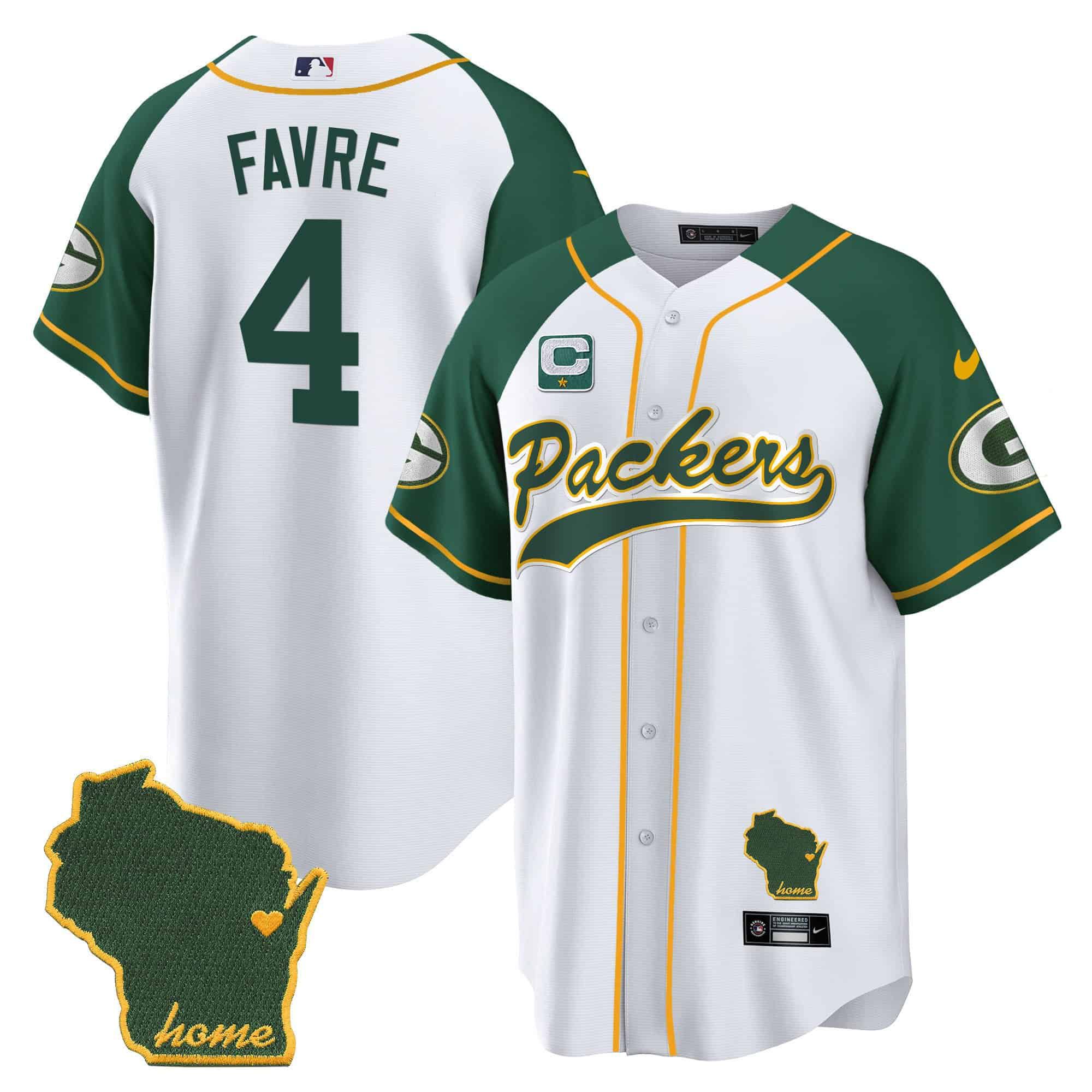 Men Green Bay Packers #4 Favre White 2024 Nike Home Patch Baseball NFL Jersey style 1